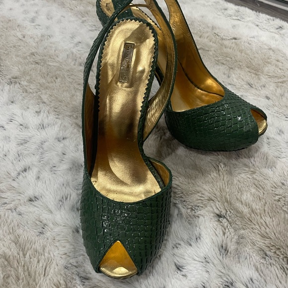 [8]🐊Killer Crocodile Peep Toe Heel | Women’s|Report Signature| Snakeskin Green - Picture 3 of 11